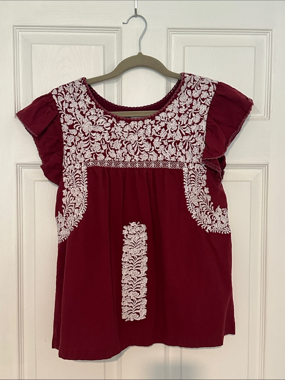 J. Marie Embroidered Burgundy Women's Blouse